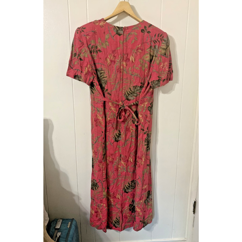 Vintage Lisa II Linen Maxi Dress 18W Pink FLoral Cottagecore Prairie 80's - Picture 5 of 8